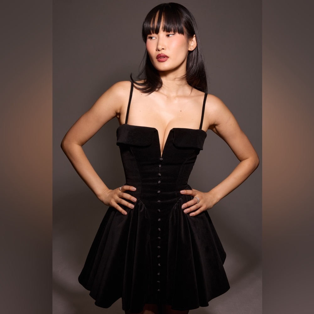 House of CB Selina Black Velvet Tulle Mini Dress